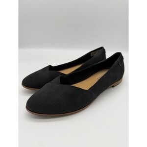 TOMS‎ Julie Ballet Flats Black Perforated Suede Pointed Toe Shoes Womens 7
